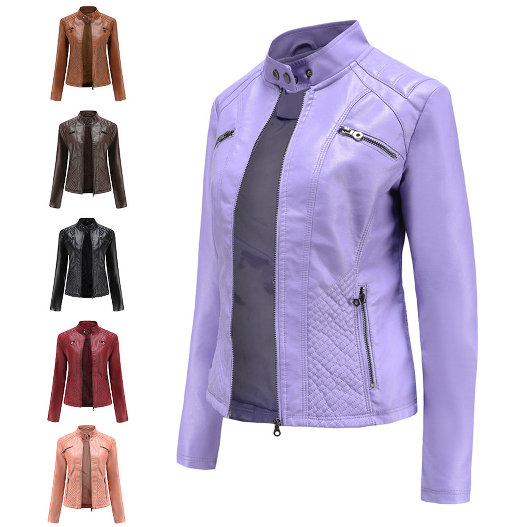 WW | Stylish Quilted Leather Jacket with Zipper