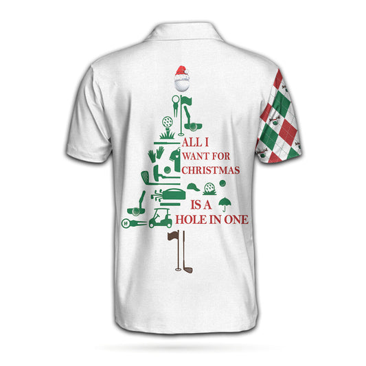 WW | Alles, was ich mir zu Weihnachten wünsche, ist ein Hole-in-One benutzerdefiniertes Polohemd, personalisiertes Argyle Langarmhemd für Golfer