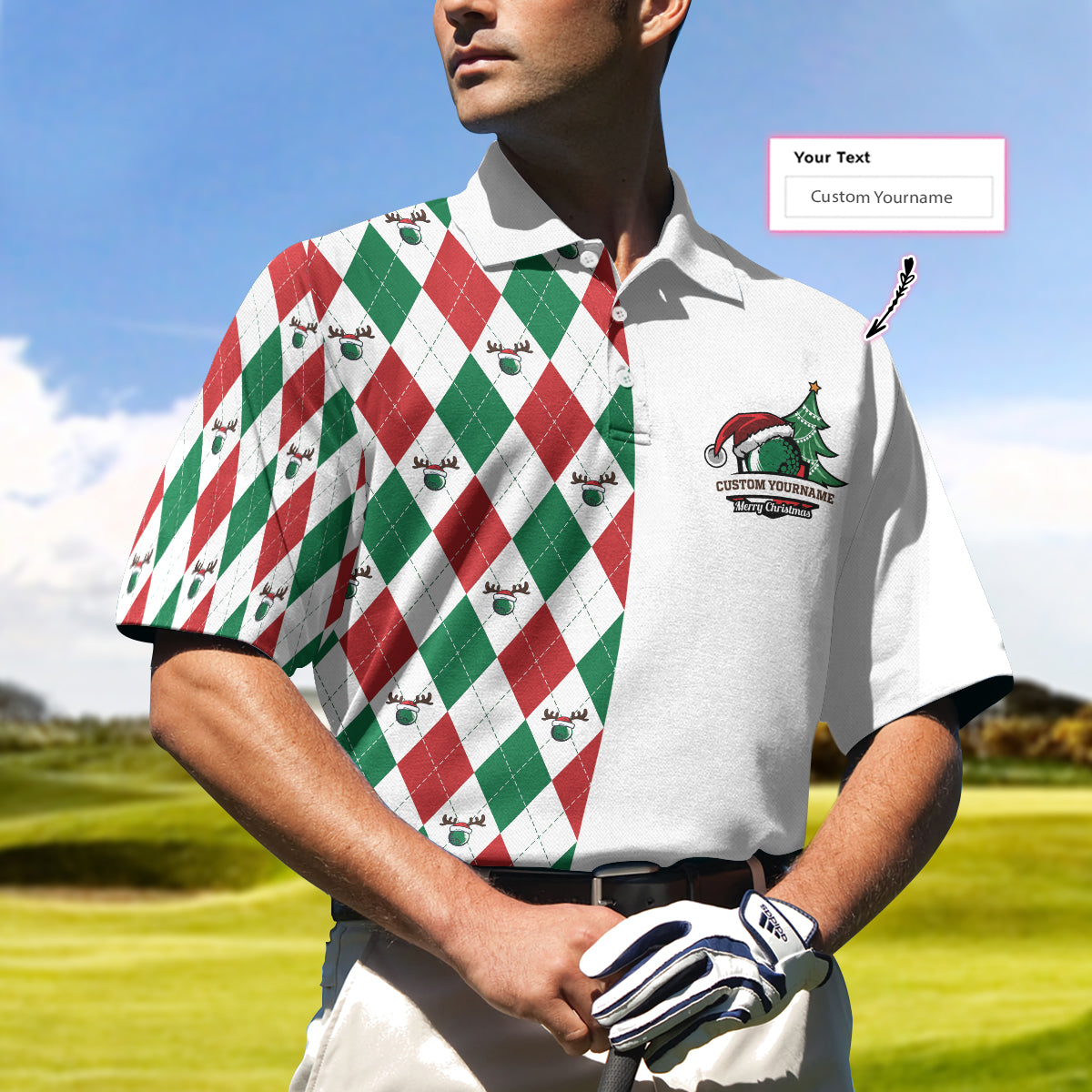 WW | Alles, was ich mir zu Weihnachten wünsche, ist ein Hole-in-One benutzerdefiniertes Polohemd, personalisiertes Argyle Langarmhemd für Golfer