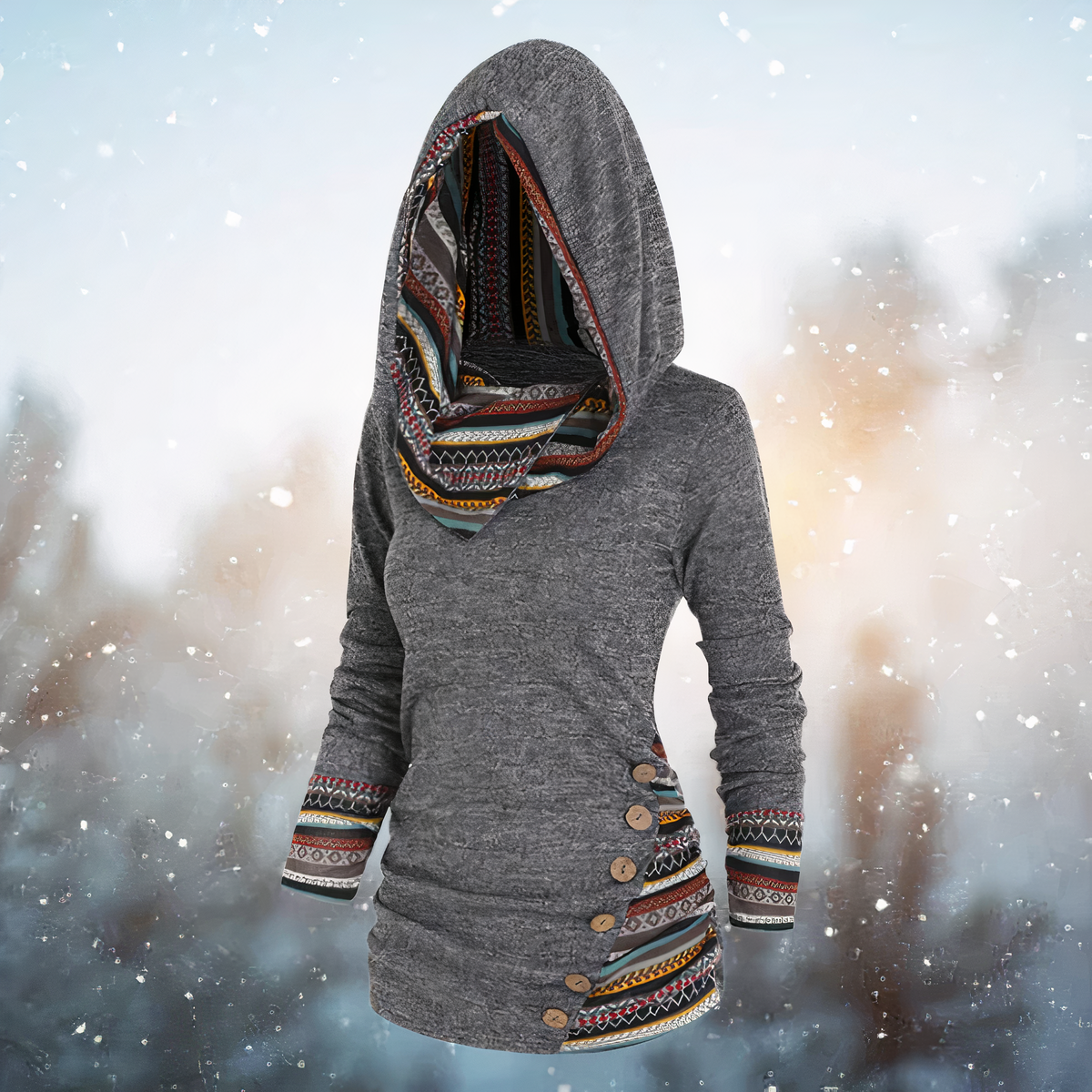 WW - Stylische Tribal-Pullover Mit Kapuze