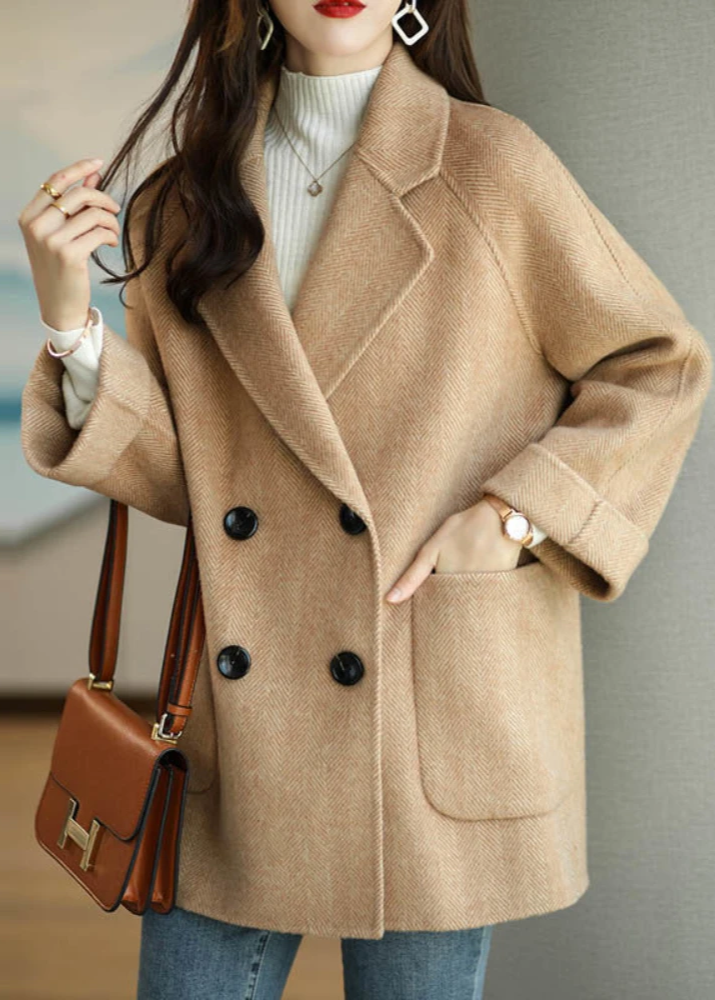 WW | Damen Wollmischung Trenchcoat mit doppelter Knopfleiste und Reverskragen