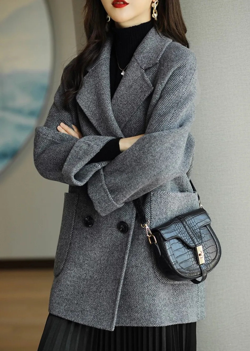 WW | Damen Wollmischung Trenchcoat mit doppelter Knopfleiste und Reverskragen