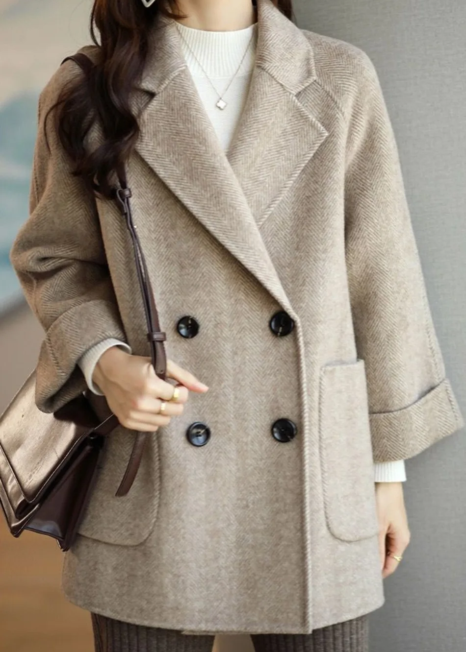 WW | Damen Wollmischung Trenchcoat mit doppelter Knopfleiste und Reverskragen
