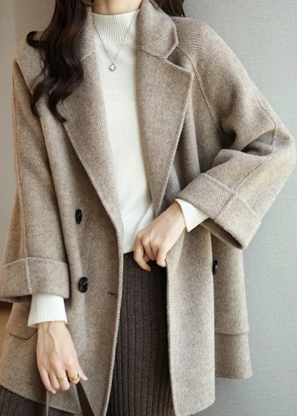 WW | Damen Wollmischung Trenchcoat mit doppelter Knopfleiste und Reverskragen