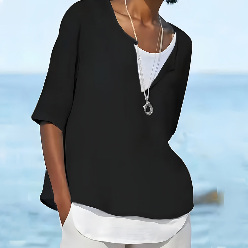 WW | Stilvolles, halbärmeliges Damenoberteil aus Baumwolle und Leinen