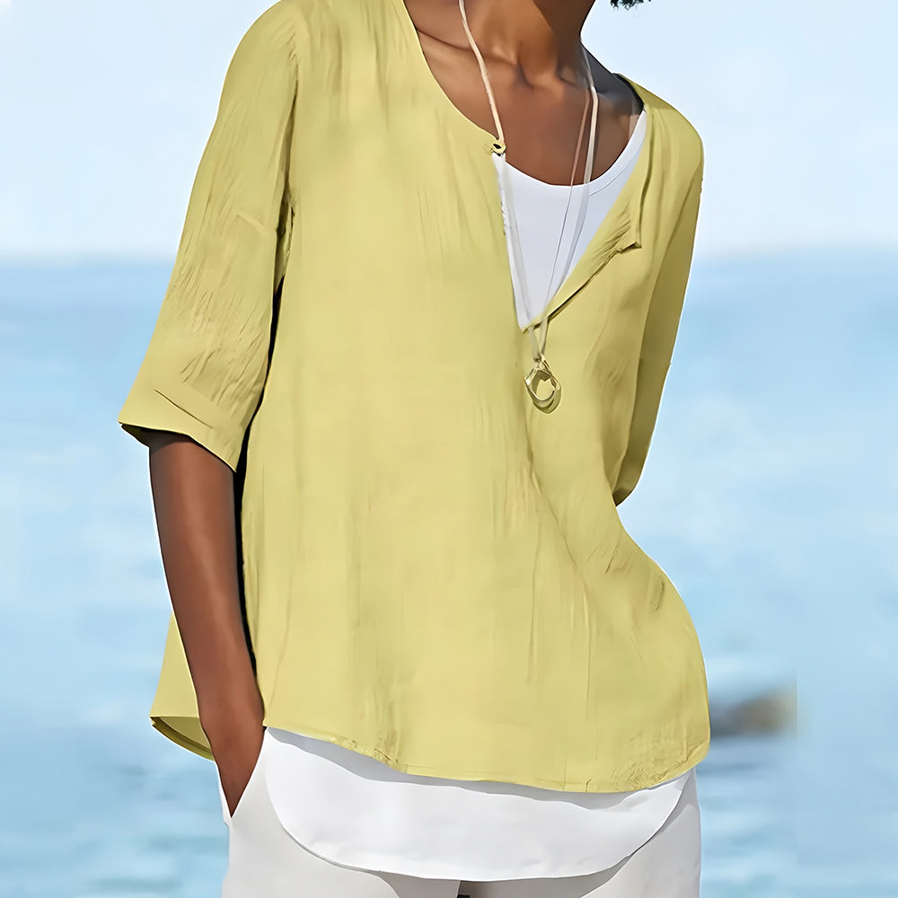 WW | Stilvolles, halbärmeliges Damenoberteil aus Baumwolle und Leinen