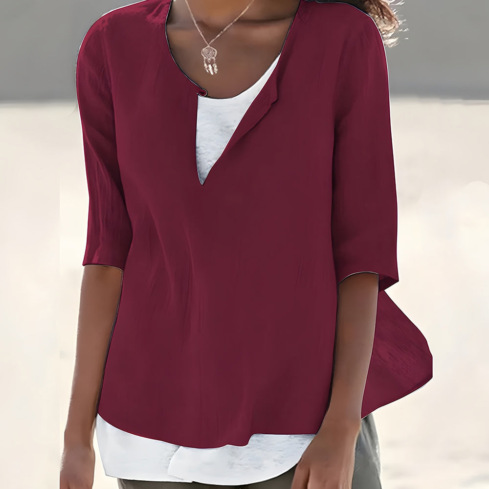 WW | Stilvolles, halbärmeliges Damenoberteil aus Baumwolle und Leinen