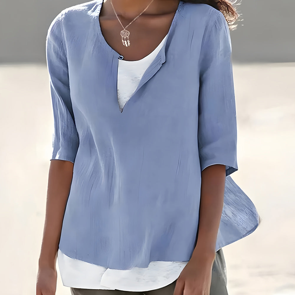 WW | Stilvolles, halbärmeliges Damenoberteil aus Baumwolle und Leinen