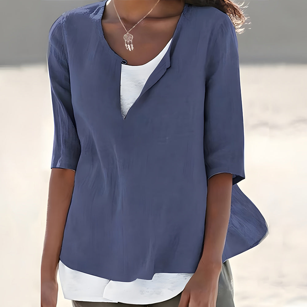 WW | Stilvolles, halbärmeliges Damenoberteil aus Baumwolle und Leinen