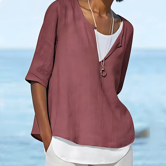 WW | Stilvolles, halbärmeliges Damenoberteil aus Baumwolle und Leinen