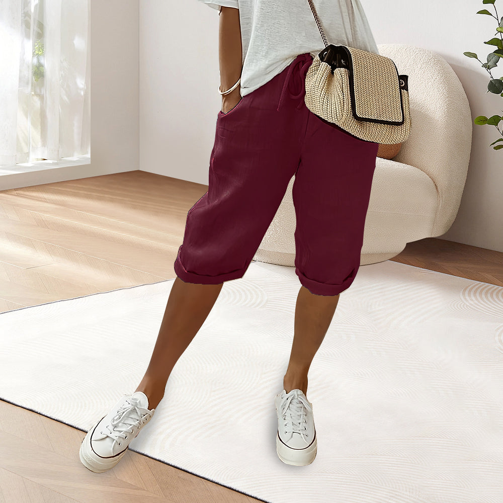 WW | Cotton Linen Elastic Waist Casual Pants