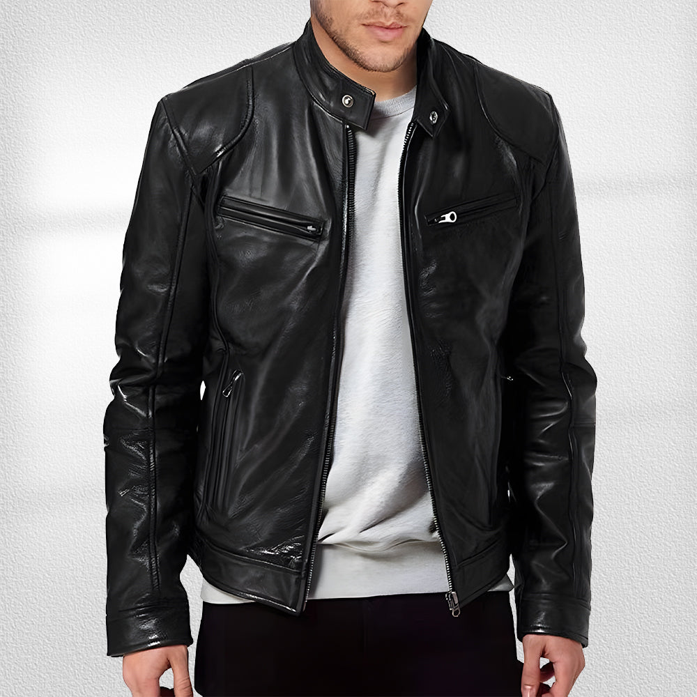 WW | Stehkragen, Trendige Lederjacke, Hübsche Motorrad-Lederjacke