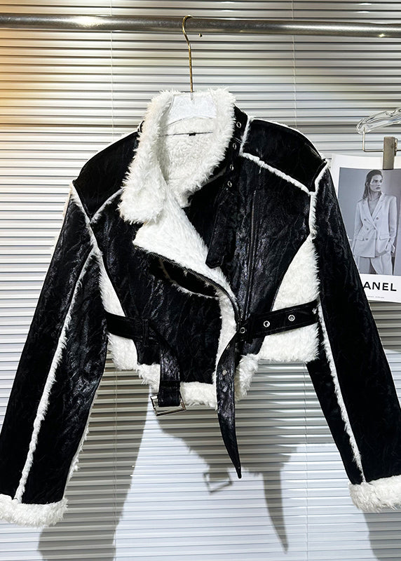 WW | Style Black Green Patchwork Fuzzy Wool Lined Coats
