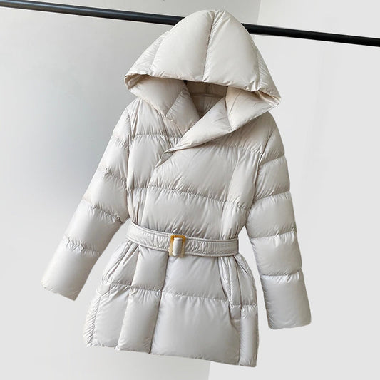 WW | Damen Gepolsterte Pufferjacke mit Kapuze und Taillengürtel