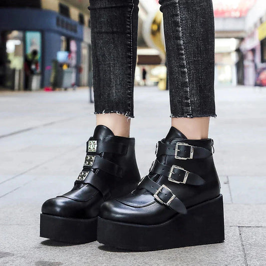 WW | Knöchelstiefel für Damen Street Mode Lässig Wedge Plattform Schuhe Größe 43 Super Hoher Absatz Riemenschnalle Designer Stiefel Weiblich