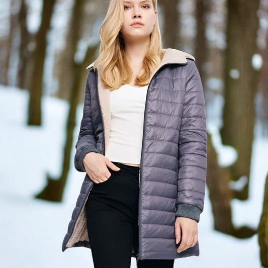 WW | Warme lange gesteppte Winterjacke mit Kapuze