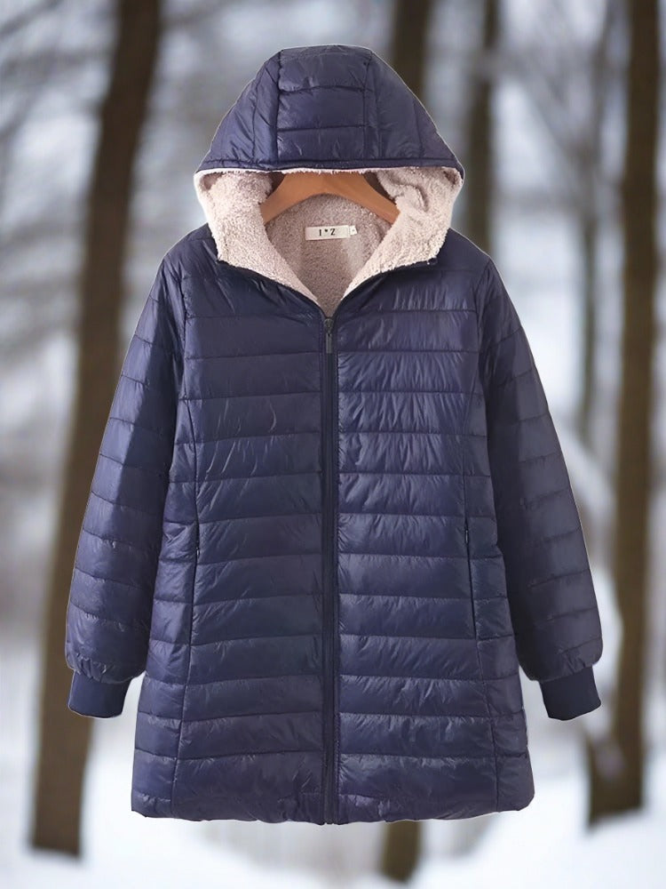 WW | Warme lange gesteppte Winterjacke mit Kapuze