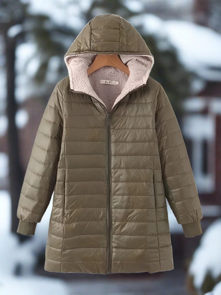 WW | Warme lange gesteppte Winterjacke mit Kapuze