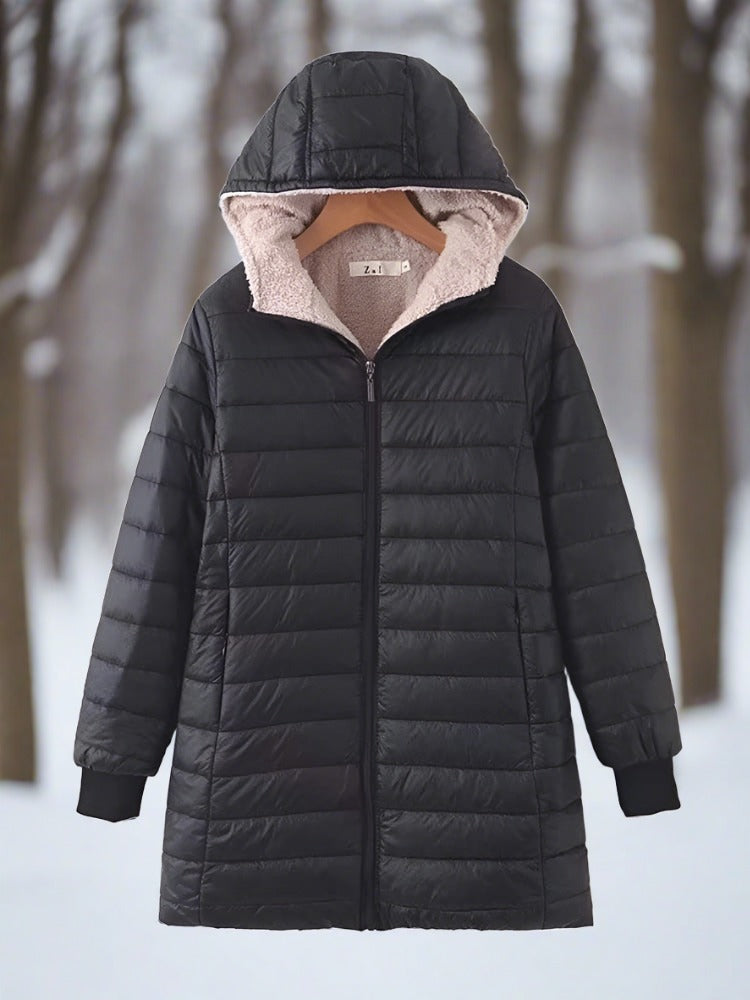 WW | Warme lange gesteppte Winterjacke mit Kapuze