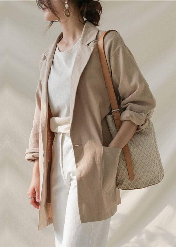 WW | Patchwork Linen Coats Peter Pan Collar Long Sleeves