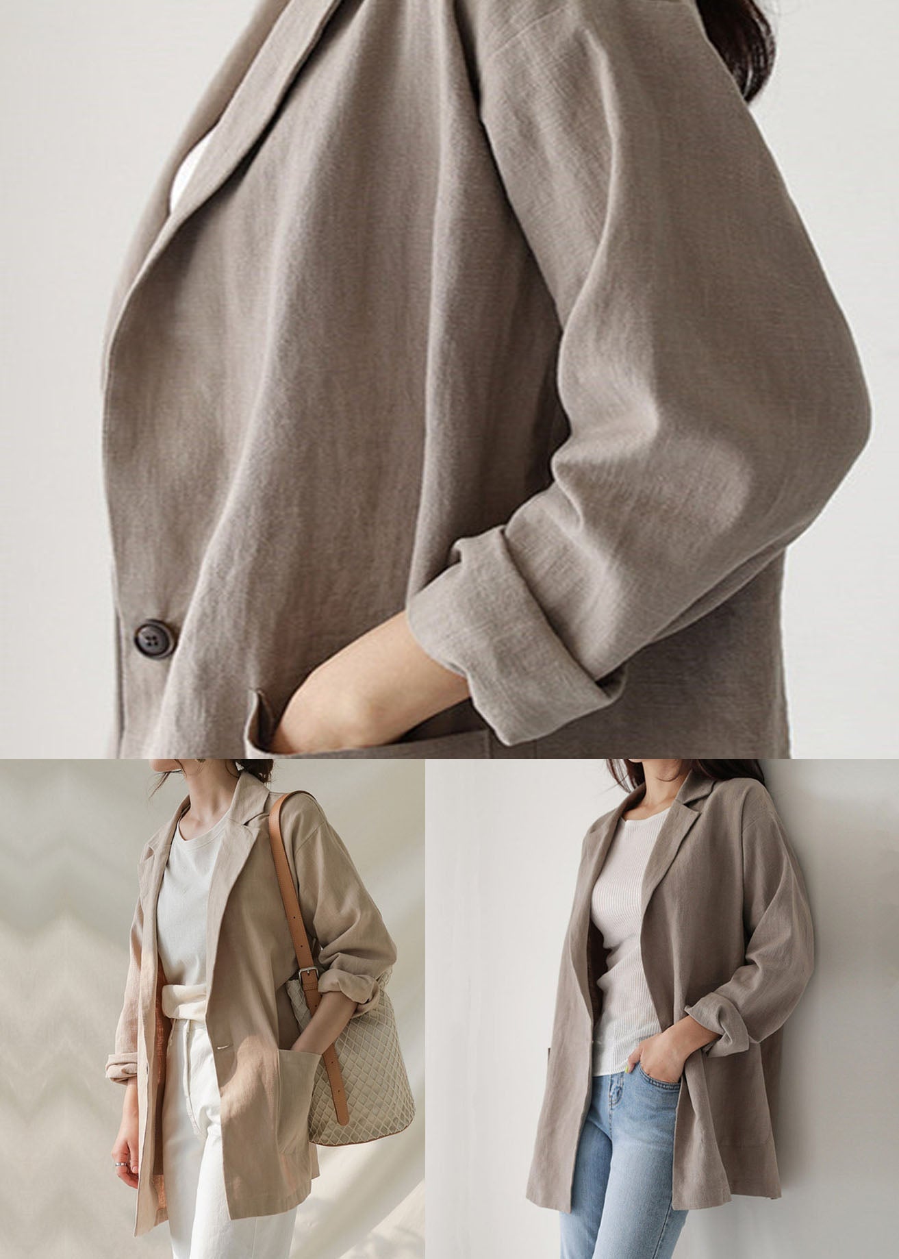 WW | Patchwork Linen Coats Peter Pan Collar Long Sleeves