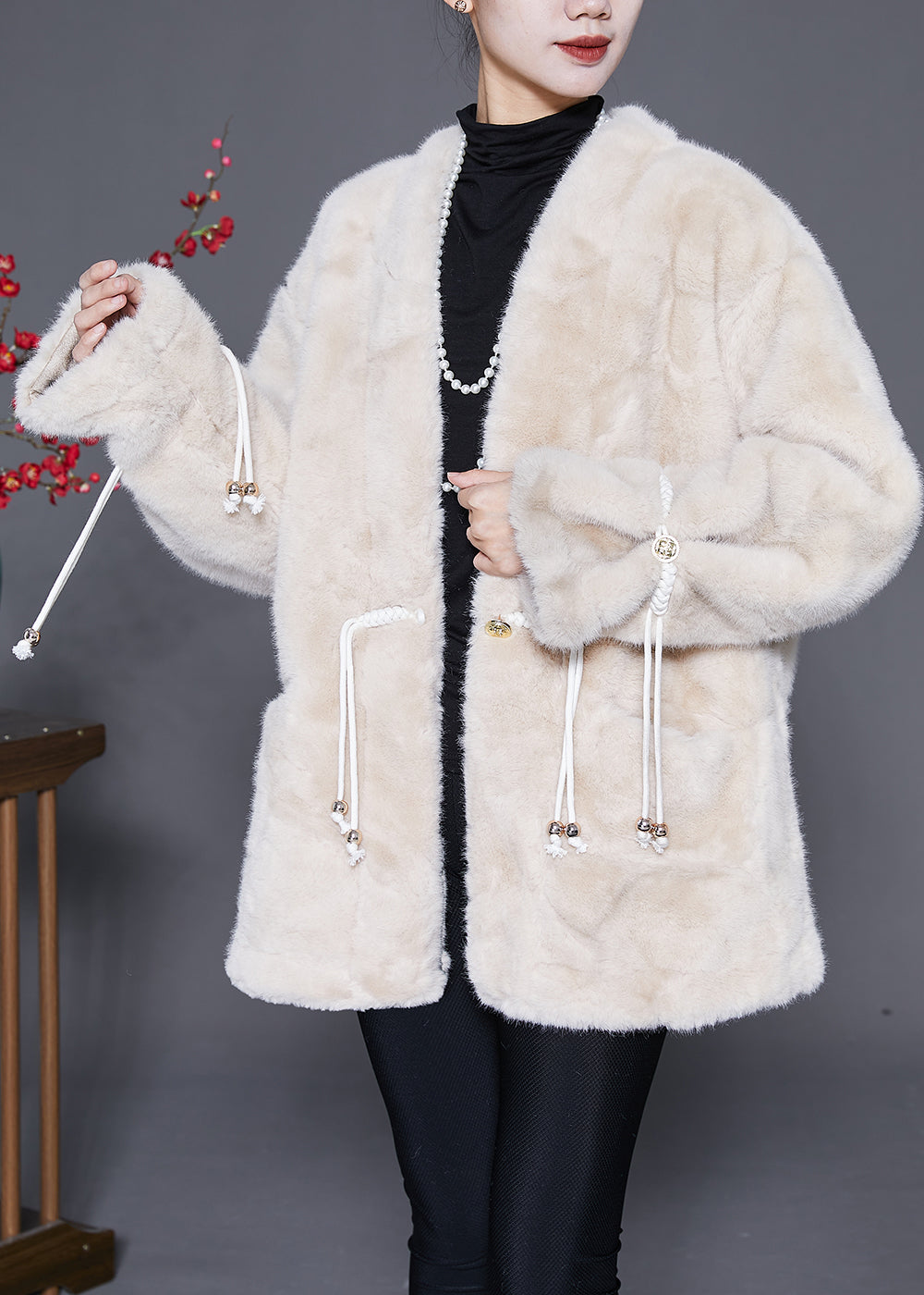 WW | Warm Mink Velvet Coats with Tassels, Button Closure, Winter