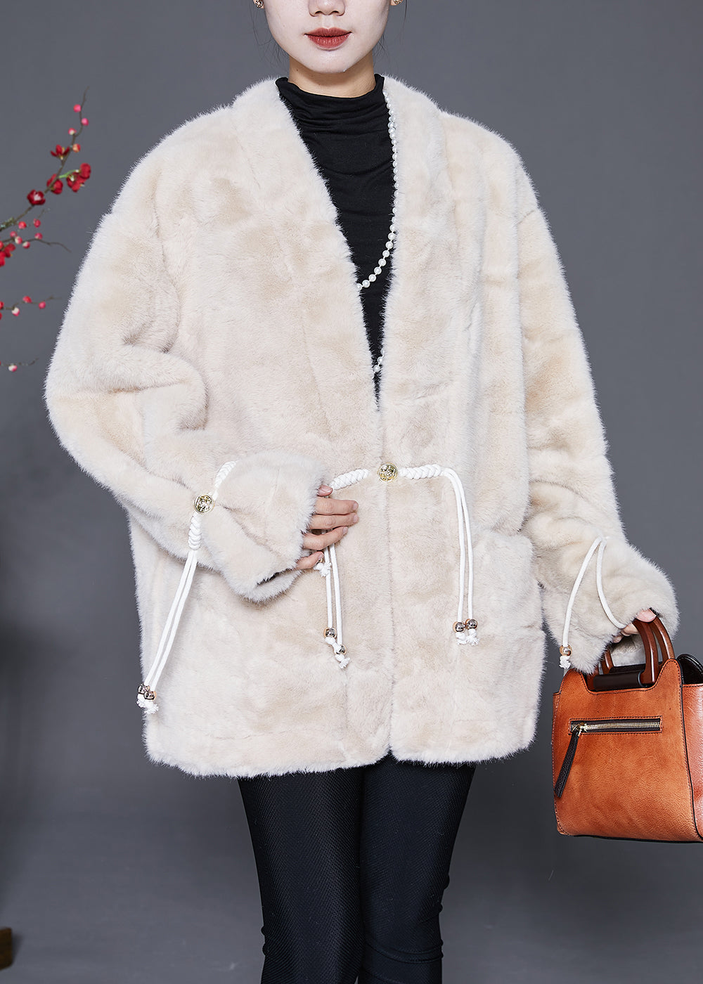 WW | Warm Mink Velvet Coats with Tassels, Button Closure, Winter