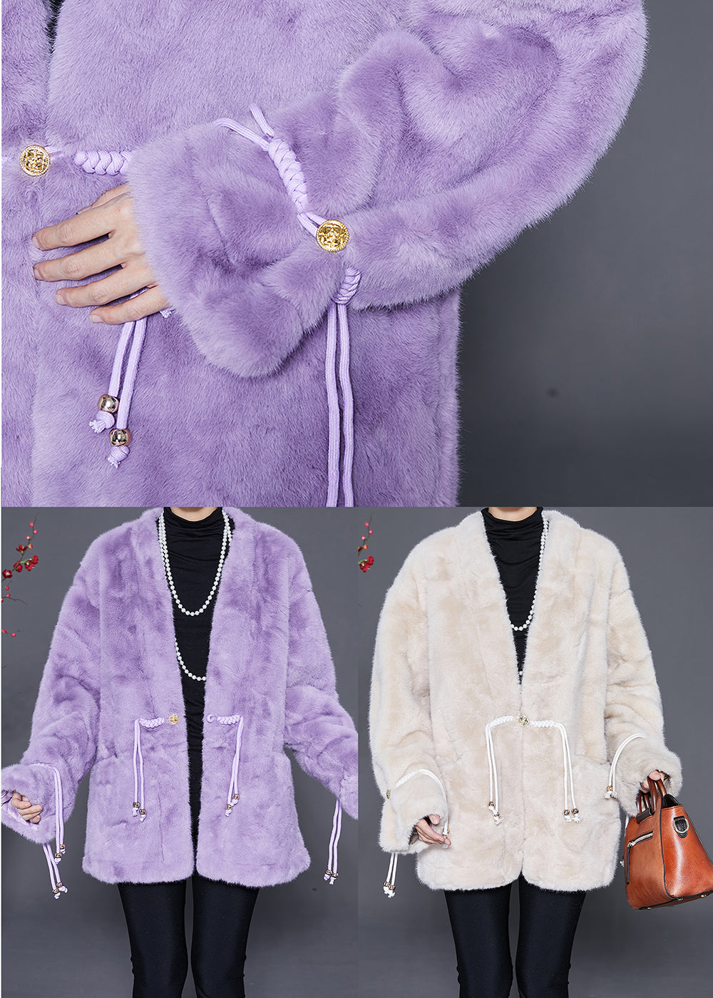 WW | Warm Mink Velvet Coats with Tassels, Button Closure, Winter