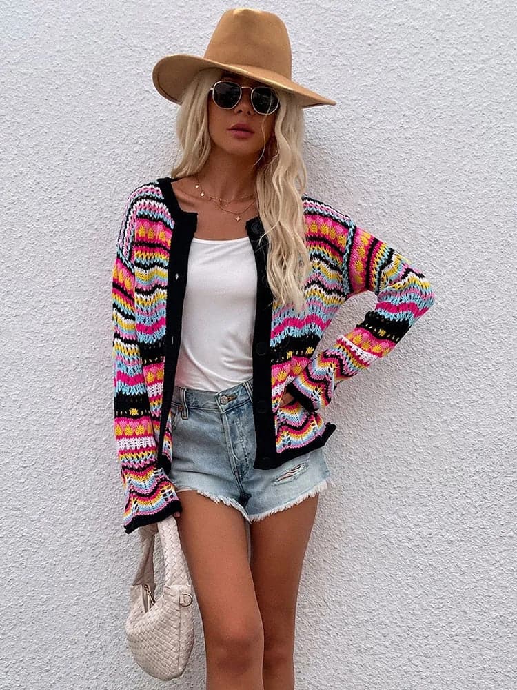 WW | Cardigan - Gestrickt mit Knopfverschluss - Leicht und Atmungsaktiv - Lockere Passform