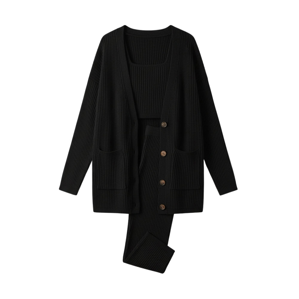 WW | Dreiteiliges Set für Frauen: Cardigan, Weste und Hose