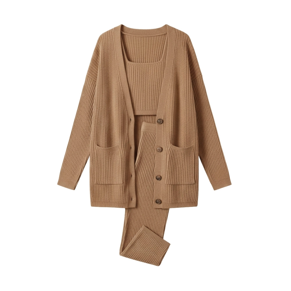 WW | Dreiteiliges Set für Frauen: Cardigan, Weste und Hose