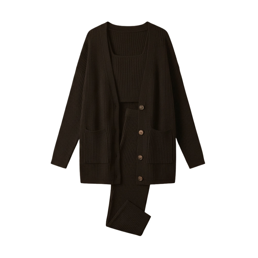 WW | Dreiteiliges Set für Frauen: Cardigan, Weste und Hose