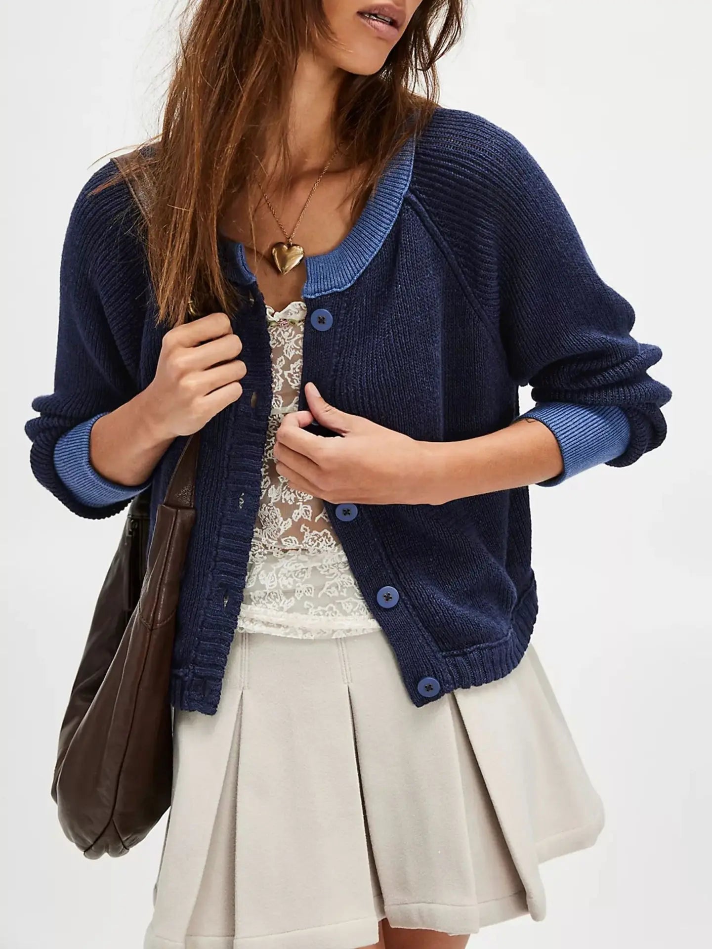 WW | Damen Cropped Cardigan mit Knöpfen und langen Ärmeln