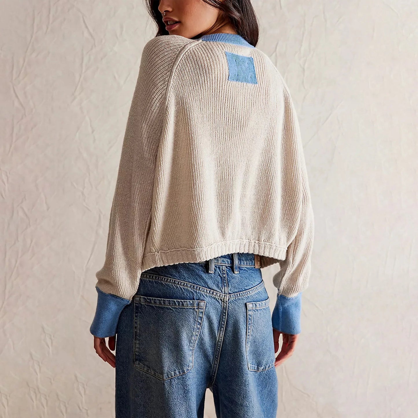 WW | Damen Cropped Cardigan mit Knöpfen und langen Ärmeln