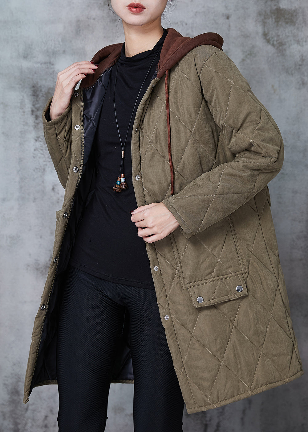WW | Green Patchwork Fine Cotton Padded Hooded Jackets
