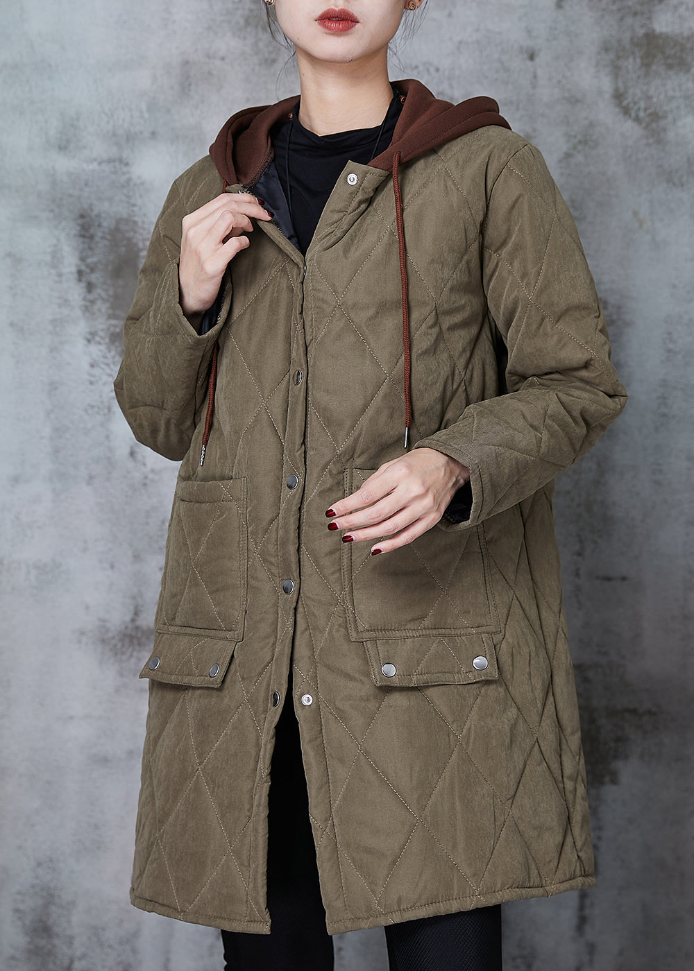 WW | Green Patchwork Fine Cotton Padded Hooded Jackets
