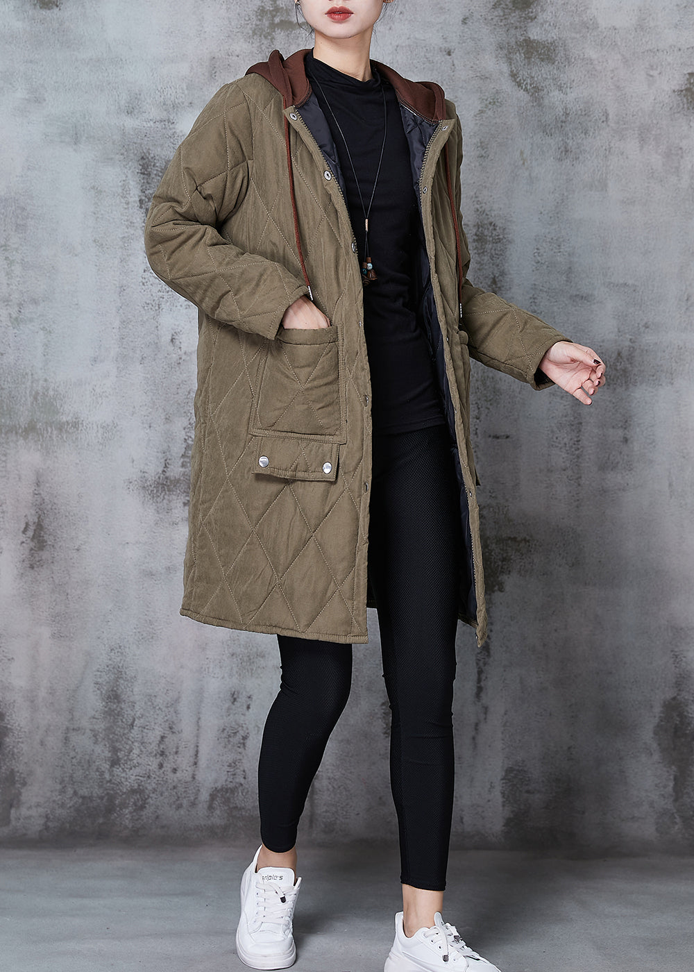 WW | Green Patchwork Fine Cotton Padded Hooded Jackets