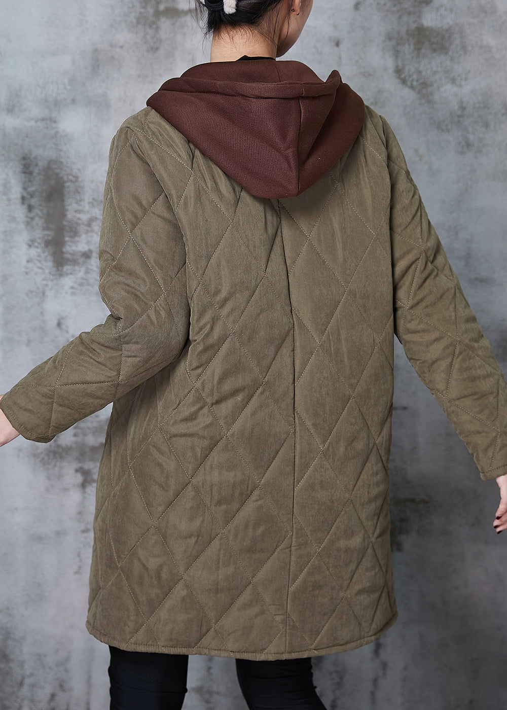 WW | Green Patchwork Fine Cotton Padded Hooded Jackets