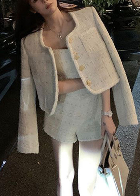 WW | Apricot Off-the-Shoulder Print Coats and Jumpsuit Two Piece Set