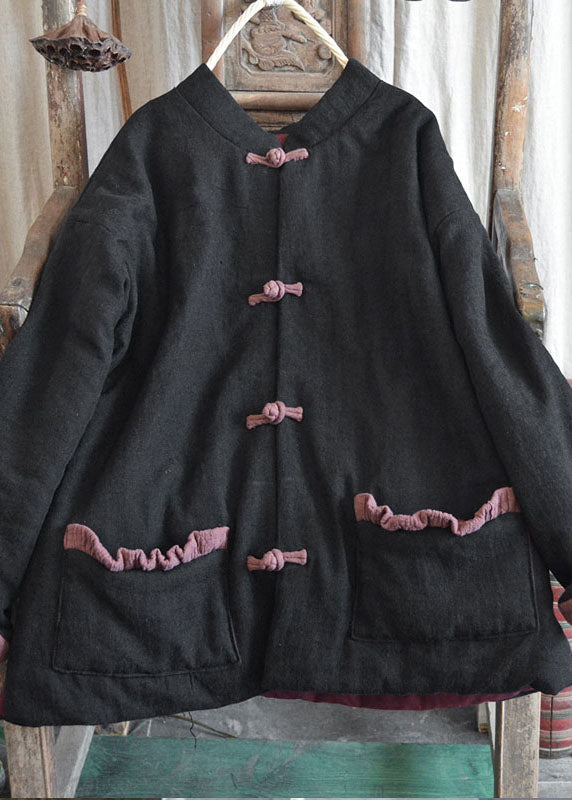 WW | Black Button Fine Cotton Padded Puffer Jackets Winter