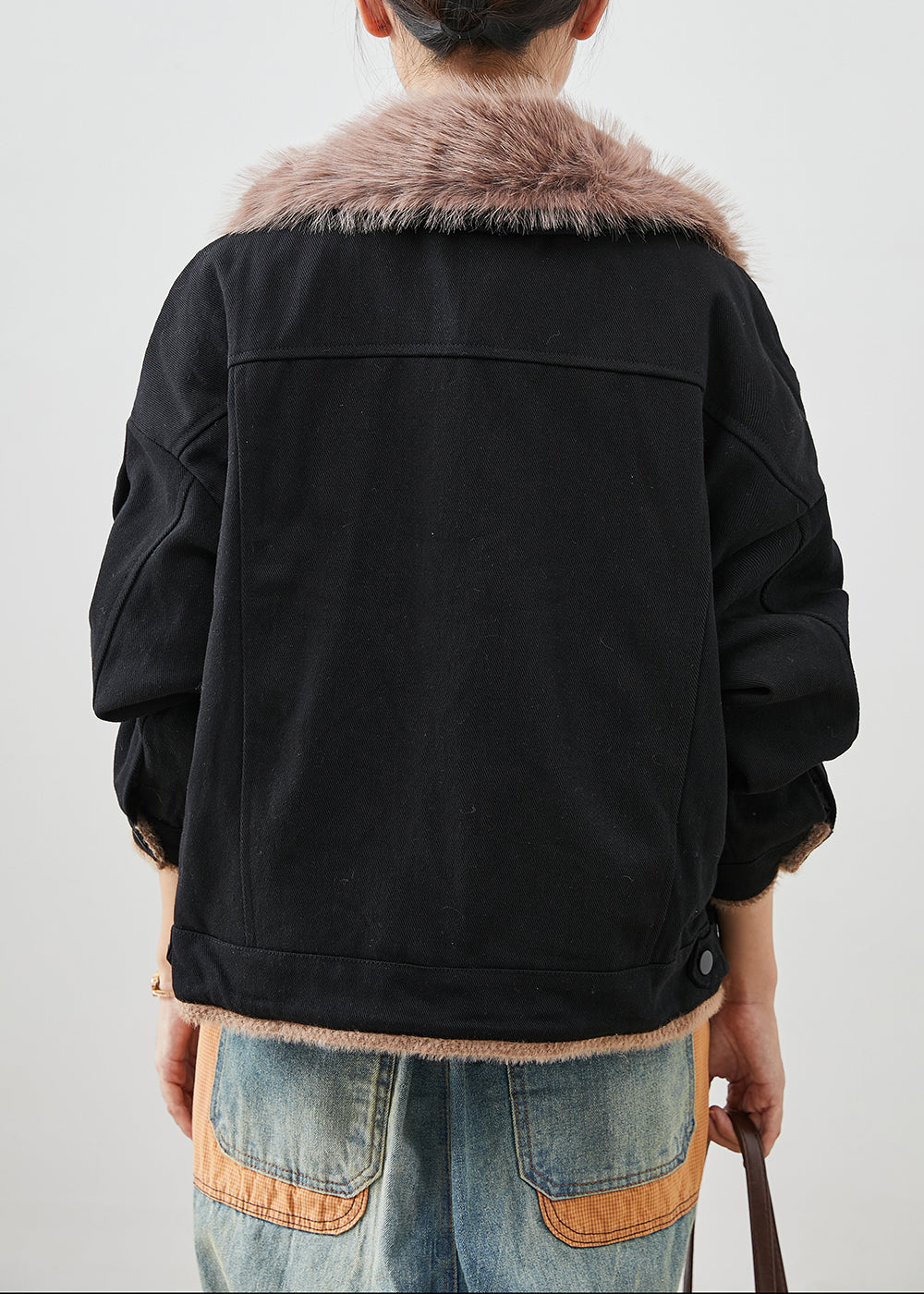 WW | Black Fur Collar Patchwork Cotton Coats