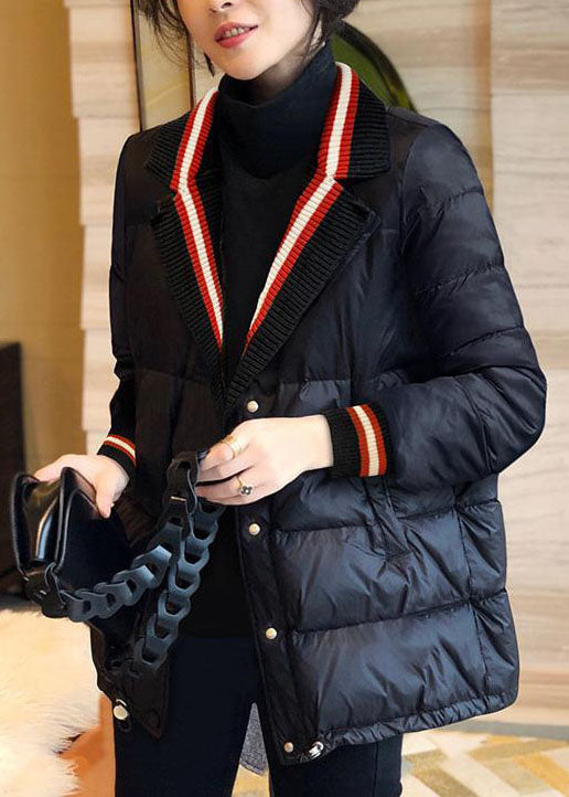 WW | Black Peter Pan Collar Pockets Patchwork Fine Cotton Padded Jackets Winter