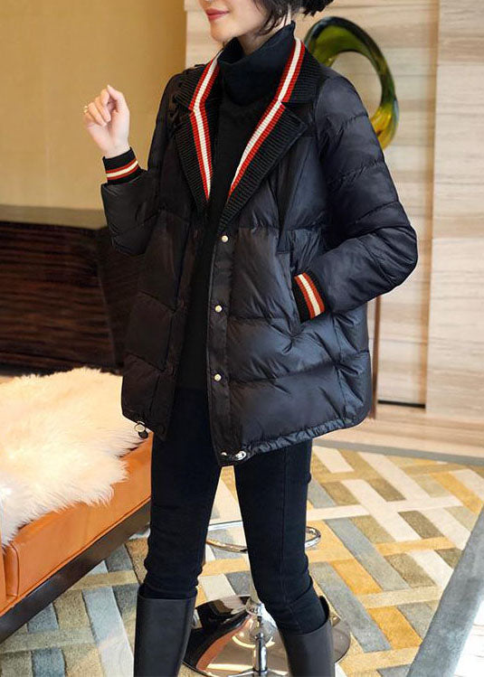 WW | Black Peter Pan Collar Pockets Patchwork Fine Cotton Padded Jackets Winter