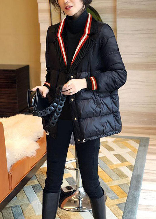 WW | Black Peter Pan Collar Pockets Patchwork Fine Cotton Padded Jackets Winter
