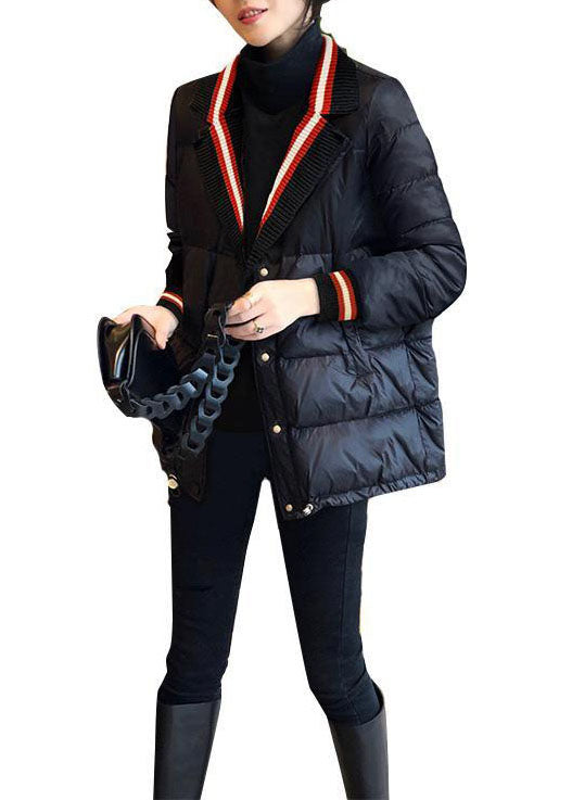 WW | Black Peter Pan Collar Pockets Patchwork Fine Cotton Padded Jackets Winter