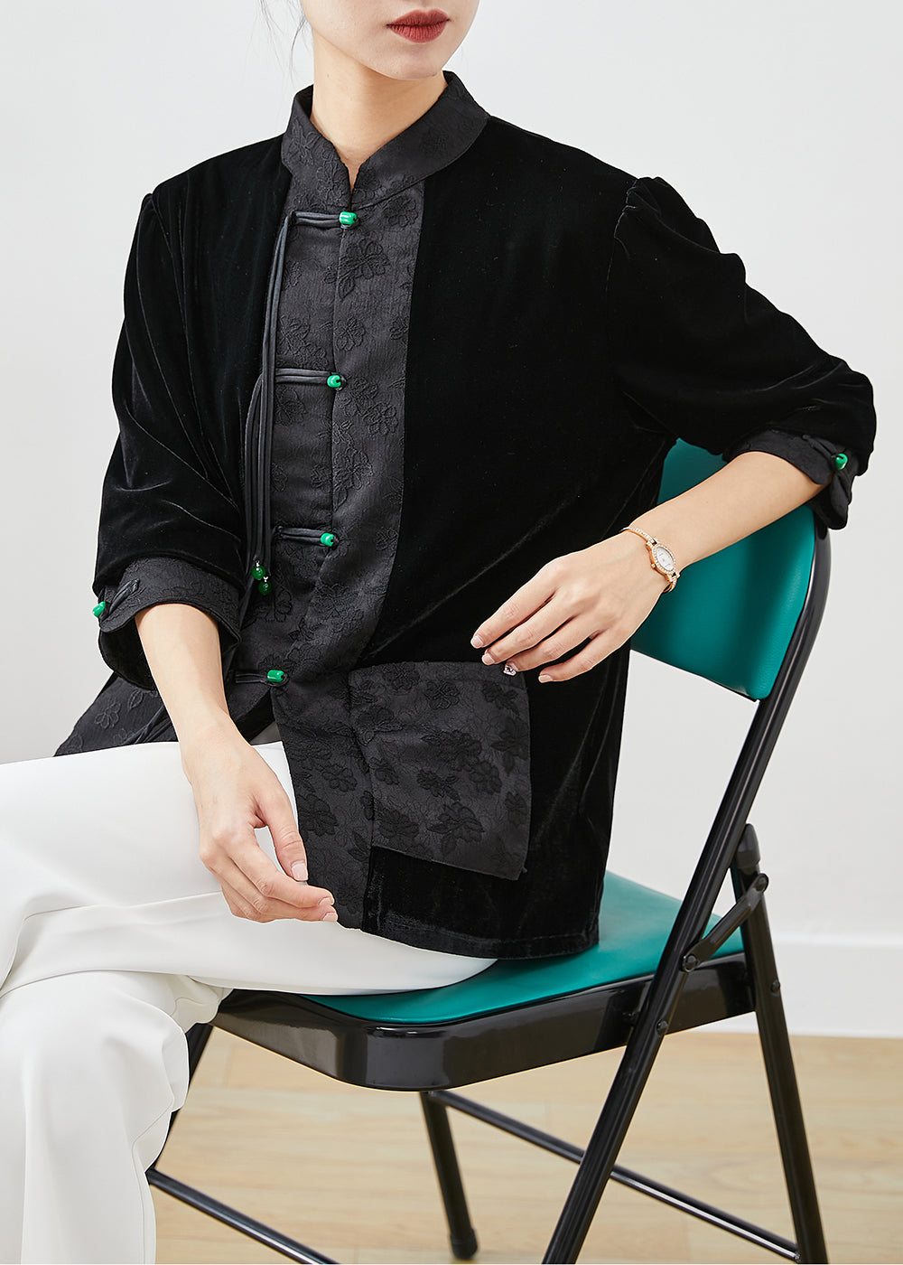 WW | Black Fringed Patchwork Jacquard Silk Velvet Coats