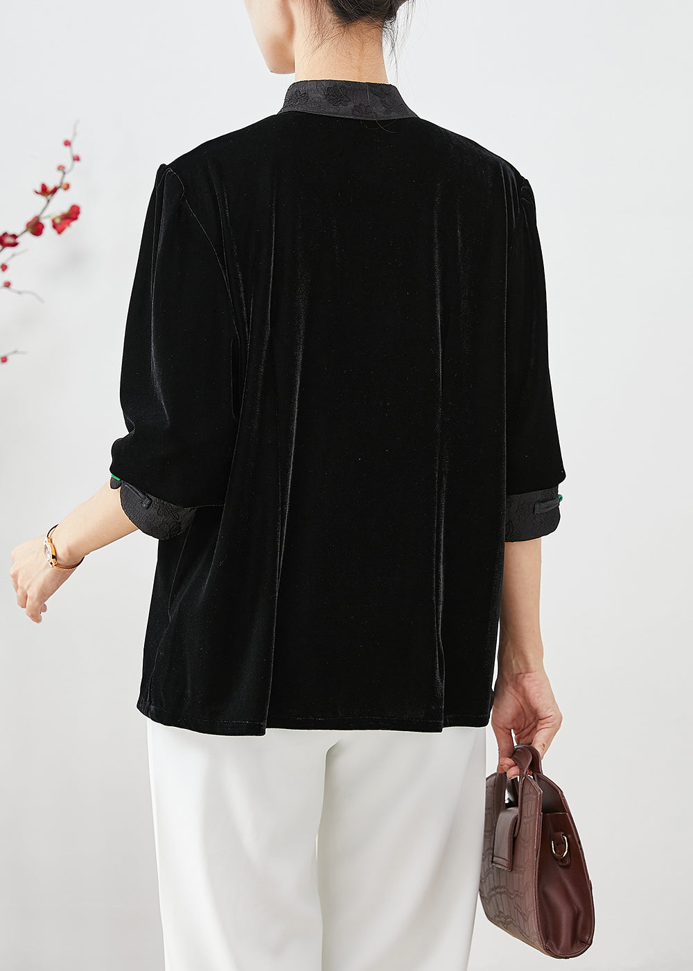 WW | Black Fringed Patchwork Jacquard Silk Velvet Coats