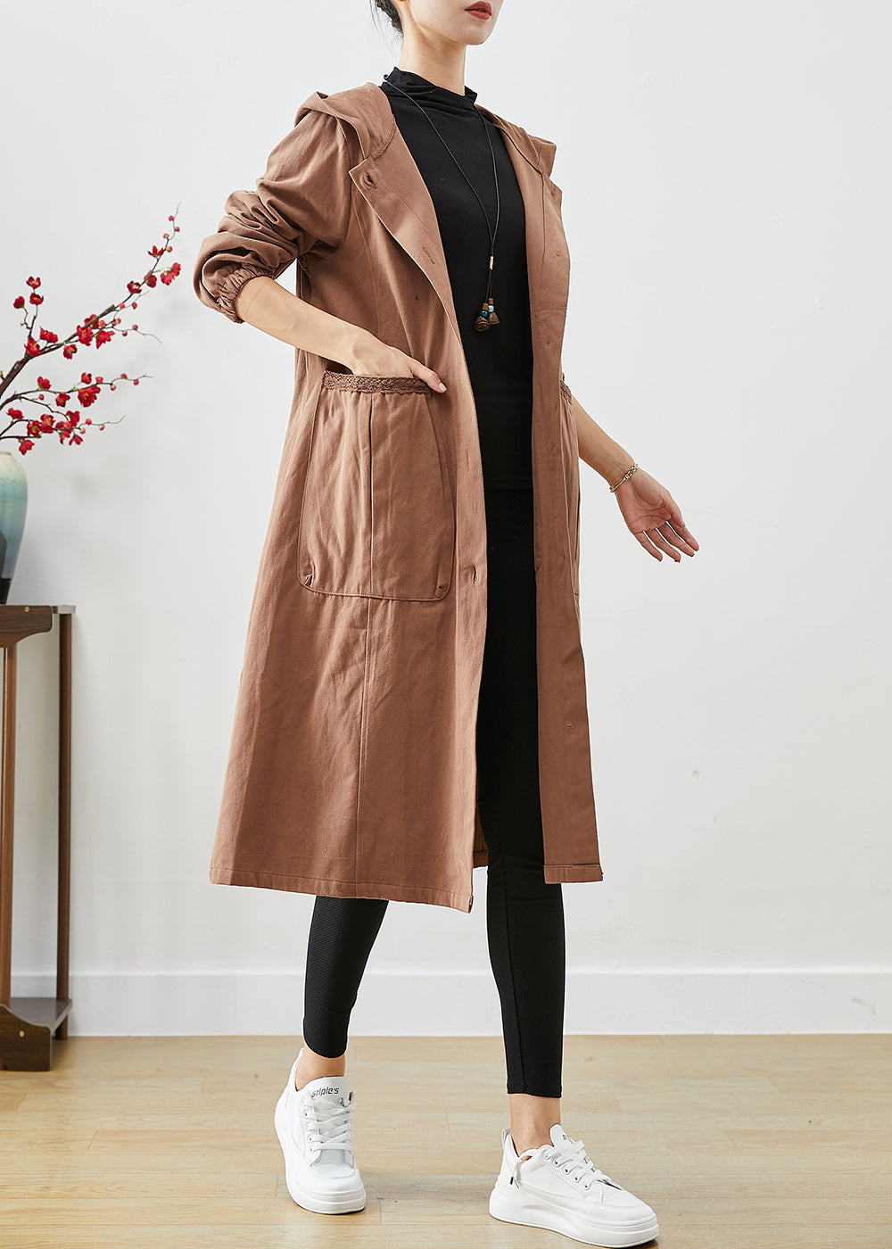 WW | Coffee Hooded Pocket Cotton Trench Coats