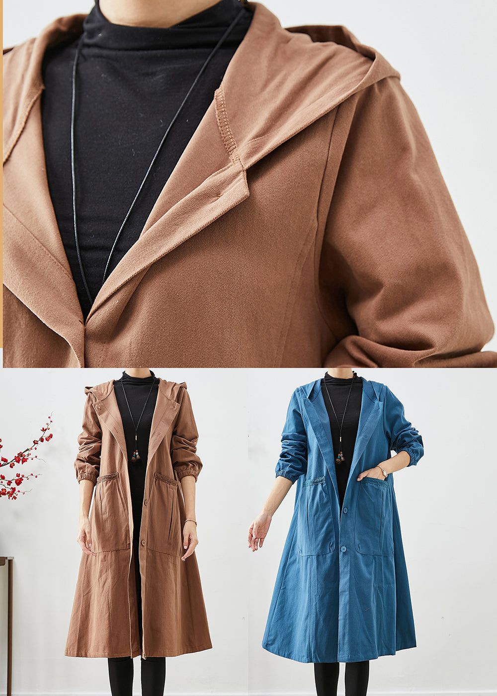 WW | Kaffee Kapuzen Taschen Baumwolle Trenchcoats