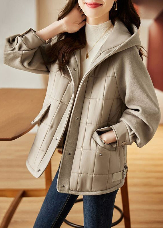 WW | Light Grey Hooded Patchwork Fine Cotton Padded Jackets Winter
